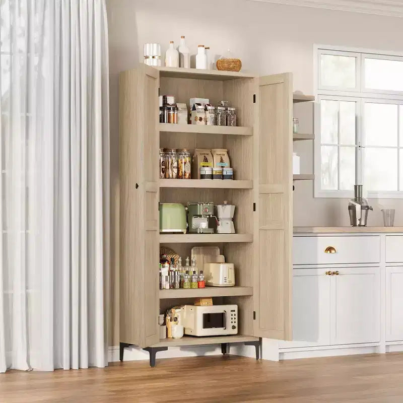 Meuble de rangement haut de 160 cm avec 2 portes, armoire de cuisine 5 niveaux, étagères réglables pour cuisine, salle à manger, salle de bain