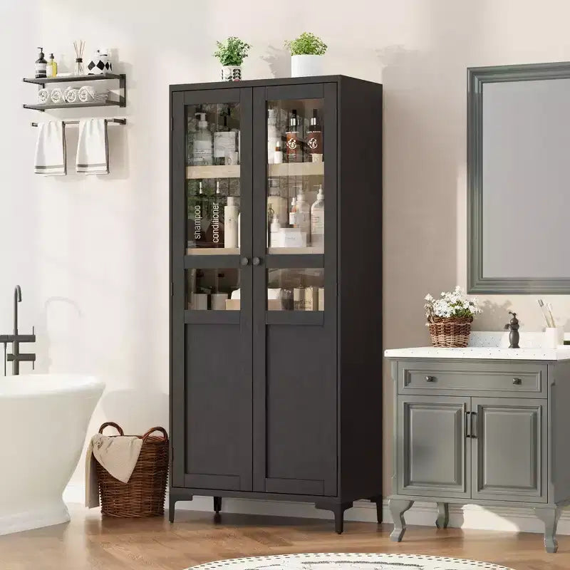 Meuble de rangement haut de 160 cm avec 2 portes, armoire de cuisine 5 niveaux, étagères réglables pour cuisine, salle à manger, salle de bain