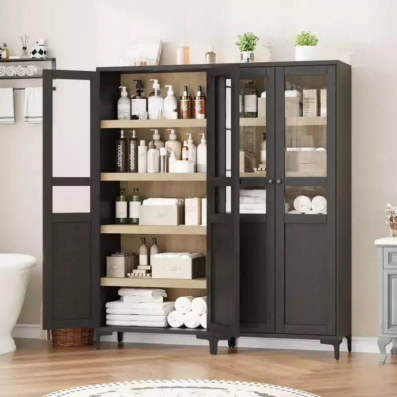 Meuble de rangement haut de 160 cm avec 2 portes, armoire de cuisine 5 niveaux, étagères réglables pour cuisine, salle à manger, salle de bain