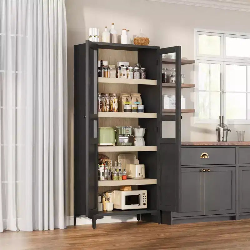 Meuble de rangement haut de 160 cm avec 2 portes, armoire de cuisine 5 niveaux, étagères réglables pour cuisine, salle à manger, salle de bain