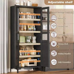 Meuble de rangement haut de 160 cm avec 2 portes, armoire de cuisine 5 niveaux, étagères réglables pour cuisine, salle à manger, salle de bain