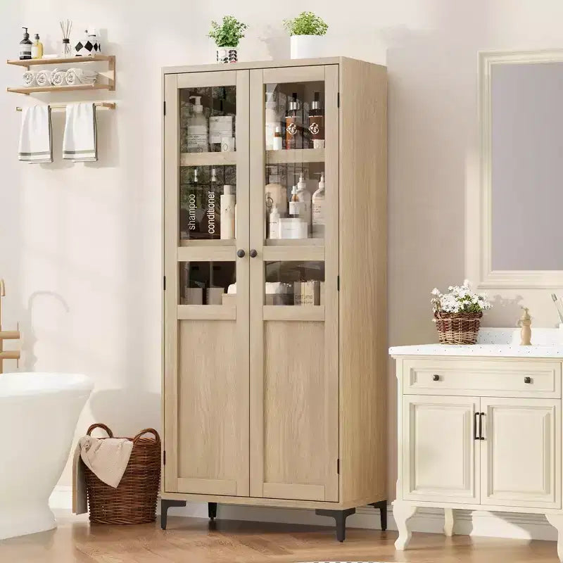 Meuble de rangement haut de 160 cm avec 2 portes, armoire de cuisine 5 niveaux, étagères réglables pour cuisine, salle à manger, salle de bain