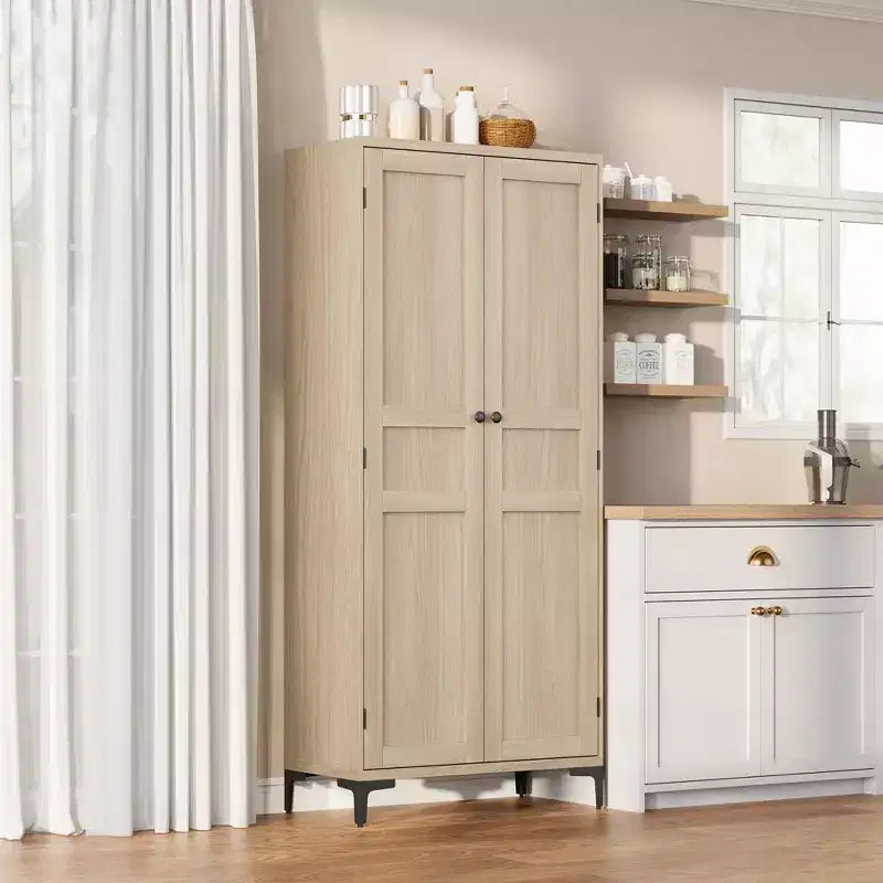 Meuble de rangement haut de 160 cm avec 2 portes, armoire de cuisine 5 niveaux, étagères réglables pour cuisine, salle à manger, salle de bain