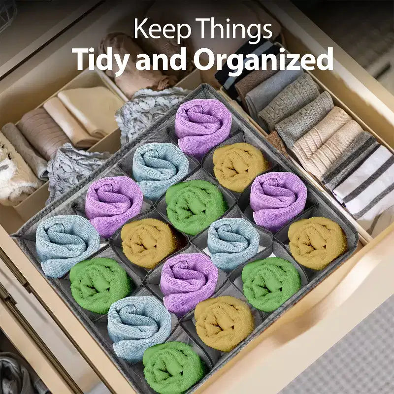 Organisateur de tiroir pour vêtements, Organiseur de commode 16 cellules, Séparateur pour chaussettes et sous-vêtements, Organisateur de placard et de rangement pour chambre de bébé, Gris