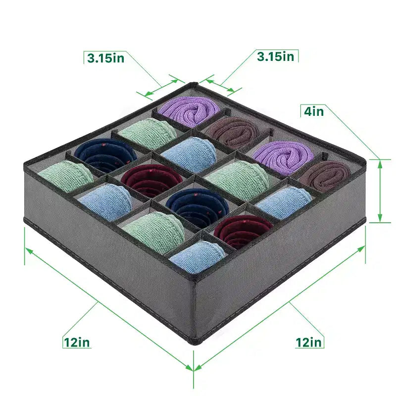 Organisateur de tiroir pour vêtements, Organiseur de commode 16 cellules, Séparateur pour chaussettes et sous-vêtements, Organisateur de placard et de rangement pour chambre de bébé, Gris
