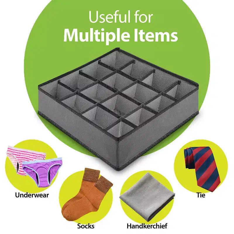 Organisateur de tiroir pour vêtements, Organiseur de commode 16 cellules, Séparateur pour chaussettes et sous-vêtements, Organisateur de placard et de rangement pour chambre de bébé, Gris