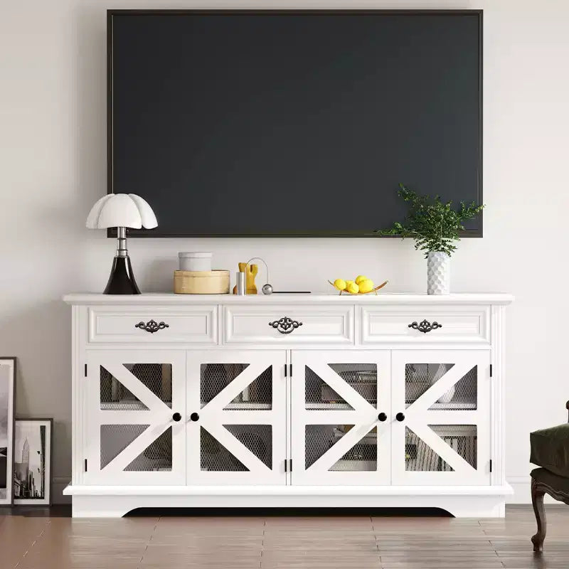 Buffet vaisselier 70 po, Meuble de rangement de cuisine avec 3 tiroirs, Meuble de bar à café en bois, Console d'entrée pour salle à manger et salon