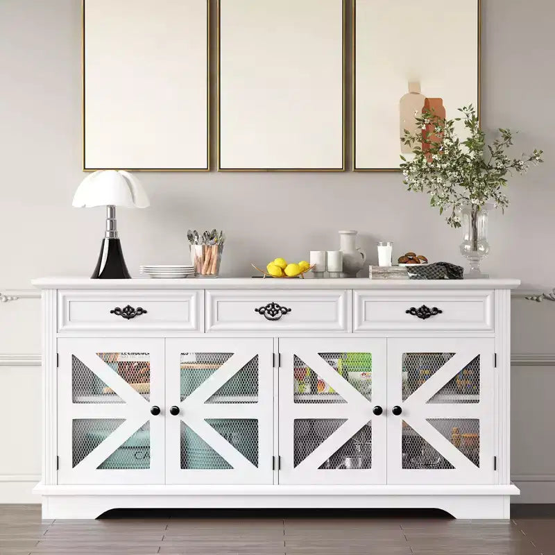 Buffet vaisselier 70 po, Meuble de rangement de cuisine avec 3 tiroirs, Meuble de bar à café en bois, Console d'entrée pour salle à manger et salon