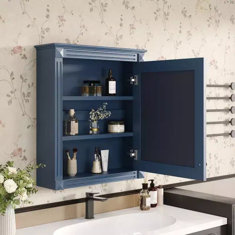 Meuble haut de salle de bain mural avec miroir, armoire à pharmacie avec étagère réglable en hauteur, blanc