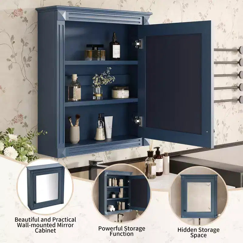 Meuble haut de salle de bain mural avec miroir, armoire à pharmacie avec étagère réglable en hauteur, blanc