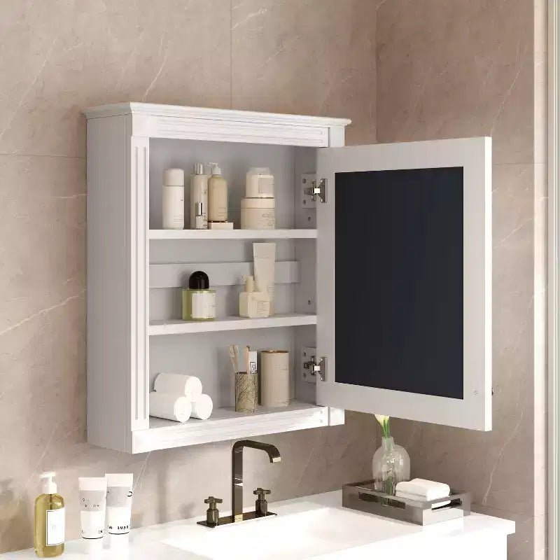 Meuble haut de salle de bain mural avec miroir, armoire à pharmacie avec étagère réglable en hauteur, blanc