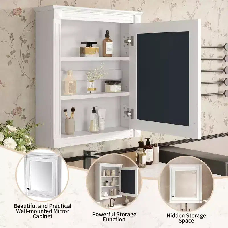 Meuble haut de salle de bain mural avec miroir, armoire à pharmacie avec étagère réglable en hauteur, blanc