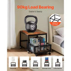Support pour mini-réfrigérateur avec rangement, table pour mini-réfrigérateur de 90 kg avec chariot de rangement mobile et roulettes pivotantes, support pour réfrigérateur à boissons, marron clair