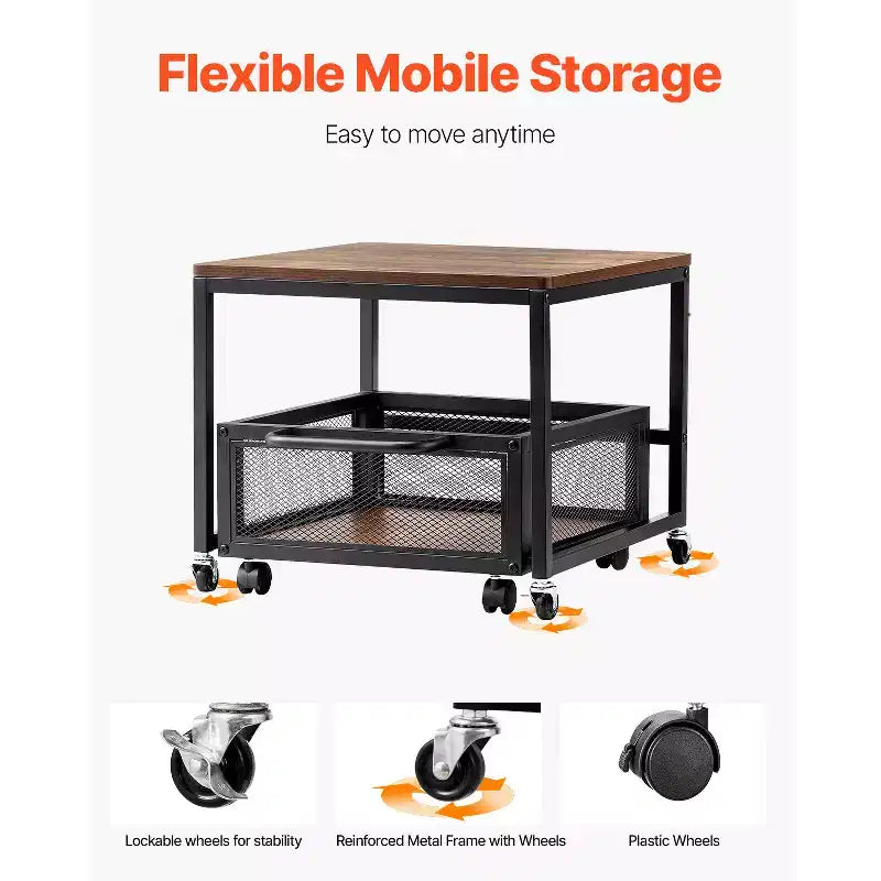 Support pour mini-réfrigérateur avec rangement, table pour mini-réfrigérateur de 90 kg avec chariot de rangement mobile et roulettes pivotantes, support pour réfrigérateur à boissons, marron clair