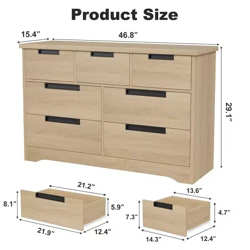 Commode de chambre à coucher avec 7 tiroirs, chiffonnier en bois pour placard, meuble de rangement pour couloir, salon et bureau