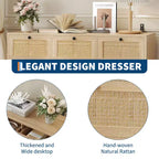 Commode en rotin à 7 tiroirs, commode bohème de 120 cm de large, commode de rangement, organisateur de placard, commode en bois naturel pour chambre, salon, entrée