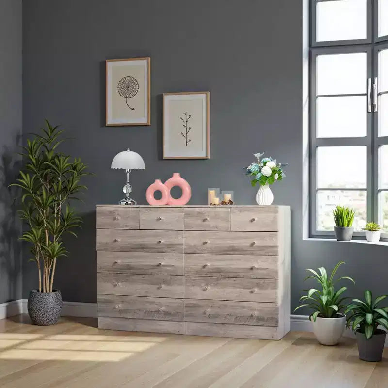 Commode 6 tiroirs en aggloméré gris L. 66 cm