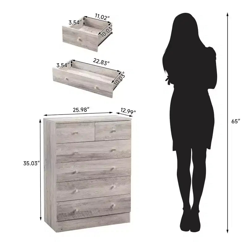 Commode 6 tiroirs en aggloméré gris L. 66 cm