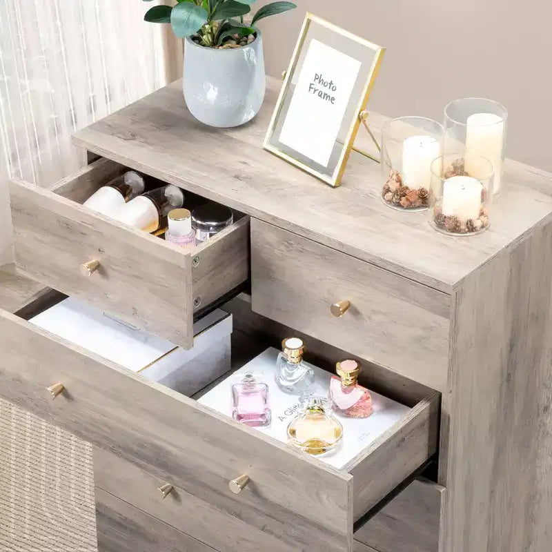 Commode 6 tiroirs en aggloméré gris L. 66 cm