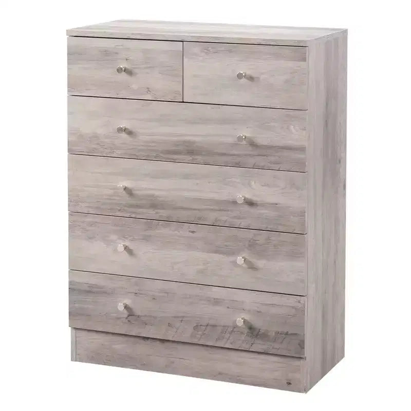 Commode 6 tiroirs en aggloméré gris L. 66 cm