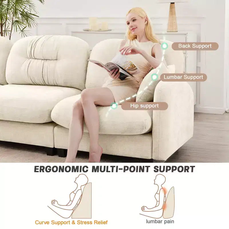 Causeuse en chenille Cloud Touch - Dossier capitonné, Mousse ergonomique haute densité, Base en bois massif, 2 places, Format appartement