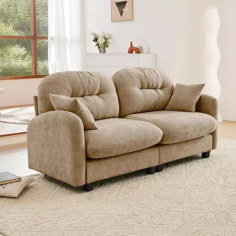 Causeuse en chenille Cloud Touch - Dossier capitonné, Mousse ergonomique haute densité, Base en bois massif, 2 places, Format appartement