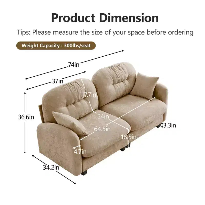 Causeuse en chenille Cloud Touch - Dossier capitonné, Mousse ergonomique haute densité, Base en bois massif, 2 places, Format appartement