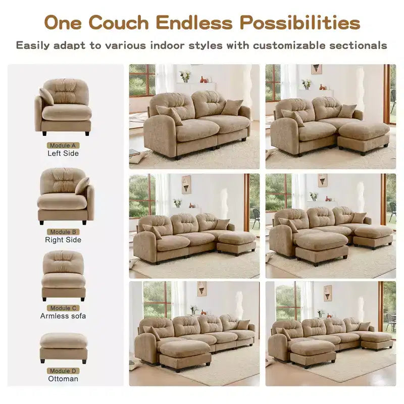 Causeuse en chenille Cloud Touch - Dossier capitonné, Mousse ergonomique haute densité, Base en bois massif, 2 places, Format appartement