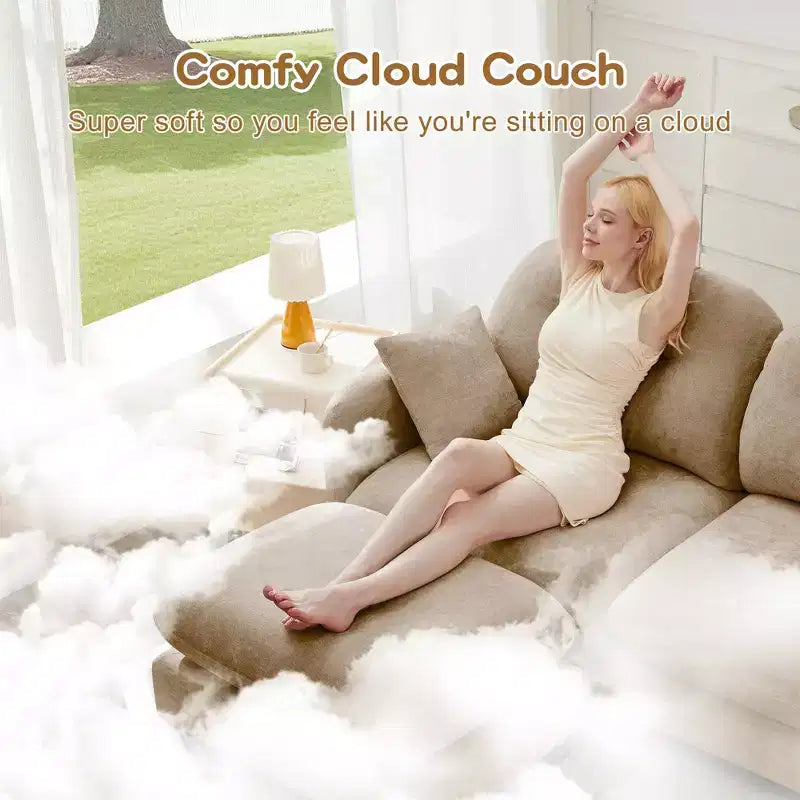 Causeuse en chenille Cloud Touch - Dossier capitonné, Mousse ergonomique haute densité, Base en bois massif, 2 places, Format appartement