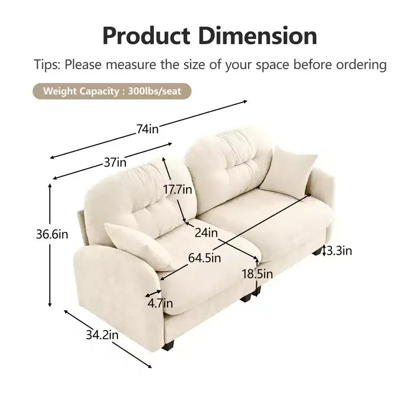 Causeuse en chenille Cloud Touch - Dossier capitonné, Mousse ergonomique haute densité, Base en bois massif, 2 places, Format appartement