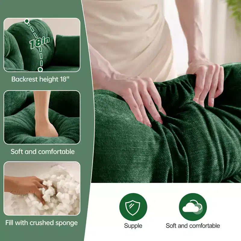 Causeuse en chenille Cloud Touch - Dossier capitonné, Mousse ergonomique haute densité, Base en bois massif, 2 places, Format appartement