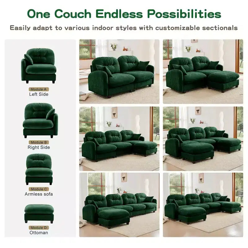 Causeuse en chenille Cloud Touch - Dossier capitonné, Mousse ergonomique haute densité, Base en bois massif, 2 places, Format appartement