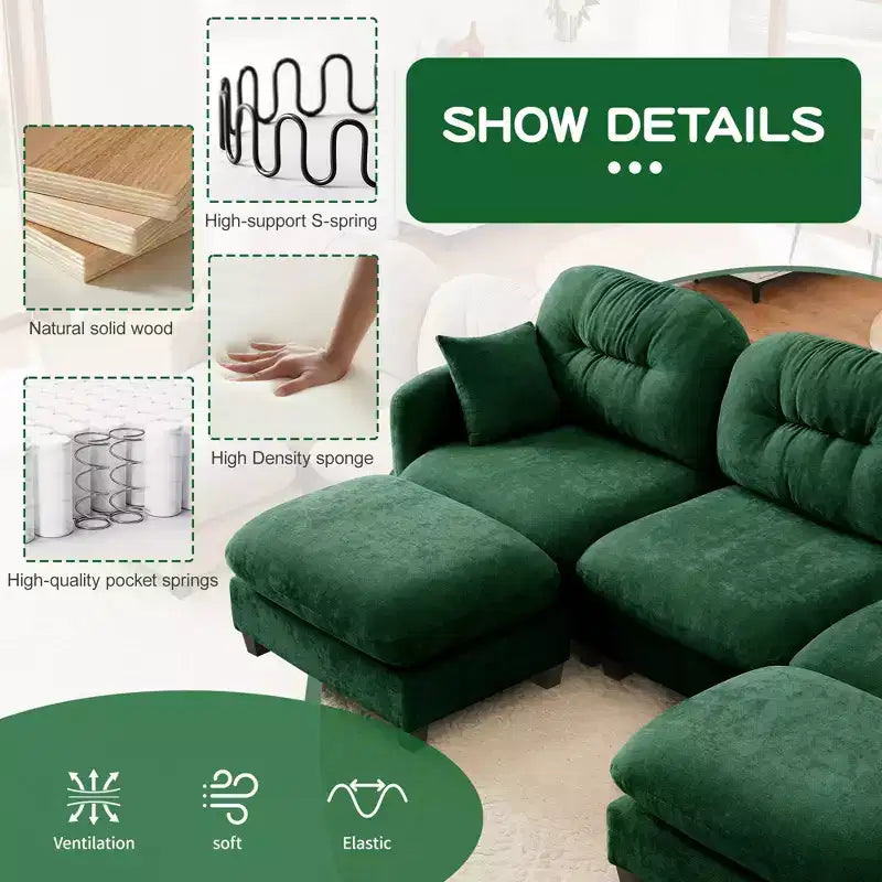 Causeuse en chenille Cloud Touch - Dossier capitonné, Mousse ergonomique haute densité, Base en bois massif, 2 places, Format appartement