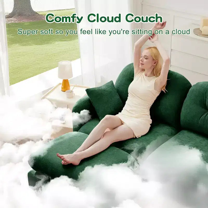 Causeuse en chenille Cloud Touch - Dossier capitonné, Mousse ergonomique haute densité, Base en bois massif, 2 places, Format appartement