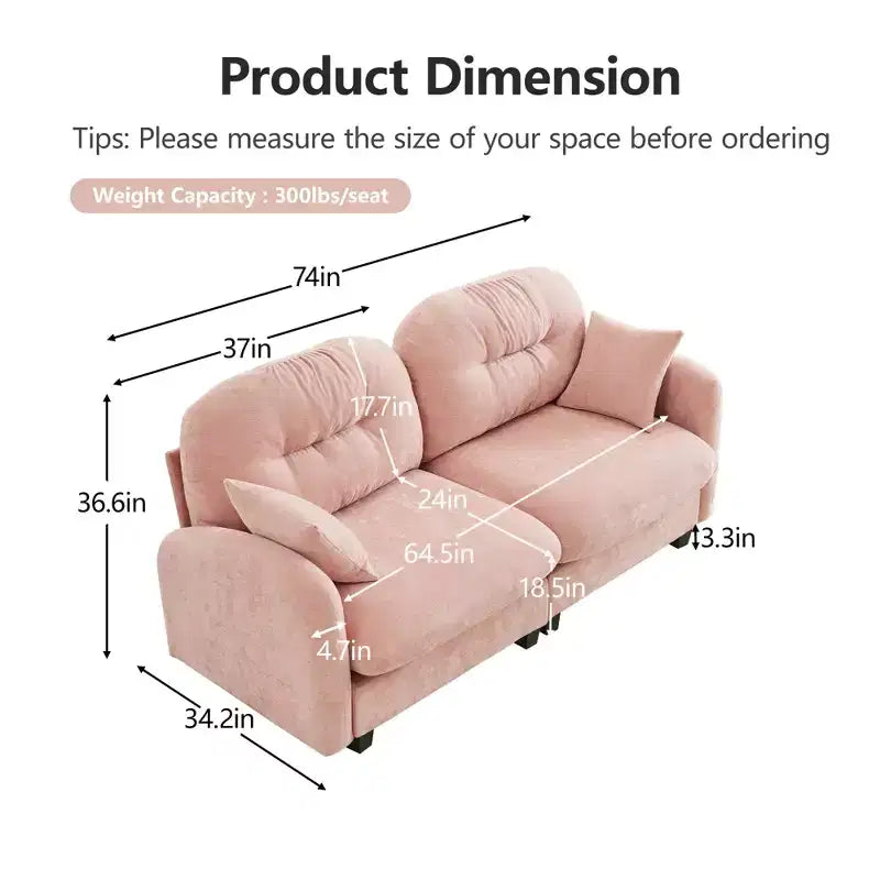 Causeuse en chenille Cloud Touch - Dossier capitonné, Mousse ergonomique haute densité, Base en bois massif, 2 places, Format appartement