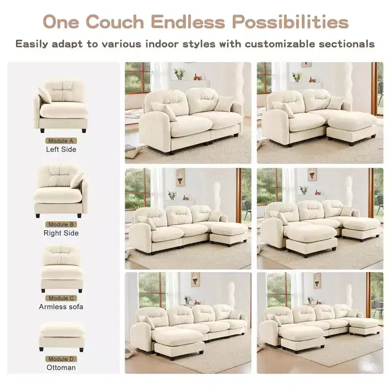 Causeuse en chenille Cloud Touch - Dossier capitonné, Mousse ergonomique haute densité, Base en bois massif, 2 places, Format appartement