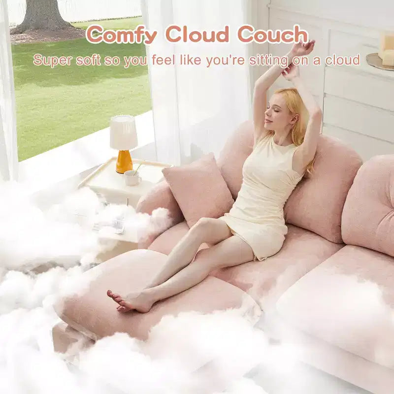 Causeuse en chenille Cloud Touch - Dossier capitonné, Mousse ergonomique haute densité, Base en bois massif, 2 places, Format appartement