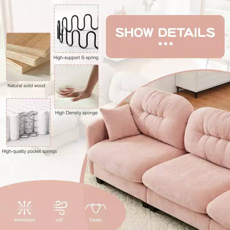 Causeuse en chenille Cloud Touch - Dossier capitonné, Mousse ergonomique haute densité, Base en bois massif, 2 places, Format appartement