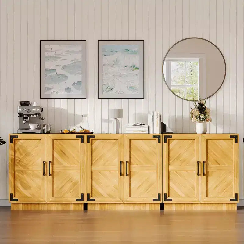 31.5 Buffet de ferme en chêne et noir avec étagère réglable pour cuisine, salon et salle à manger