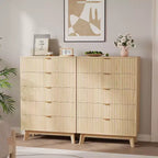Commode à 5 tiroirs, buffet cannelé moderne du milieu du siècle de 81 cm de haut, commode en chêne pour chambre à coucher, salon, couloir