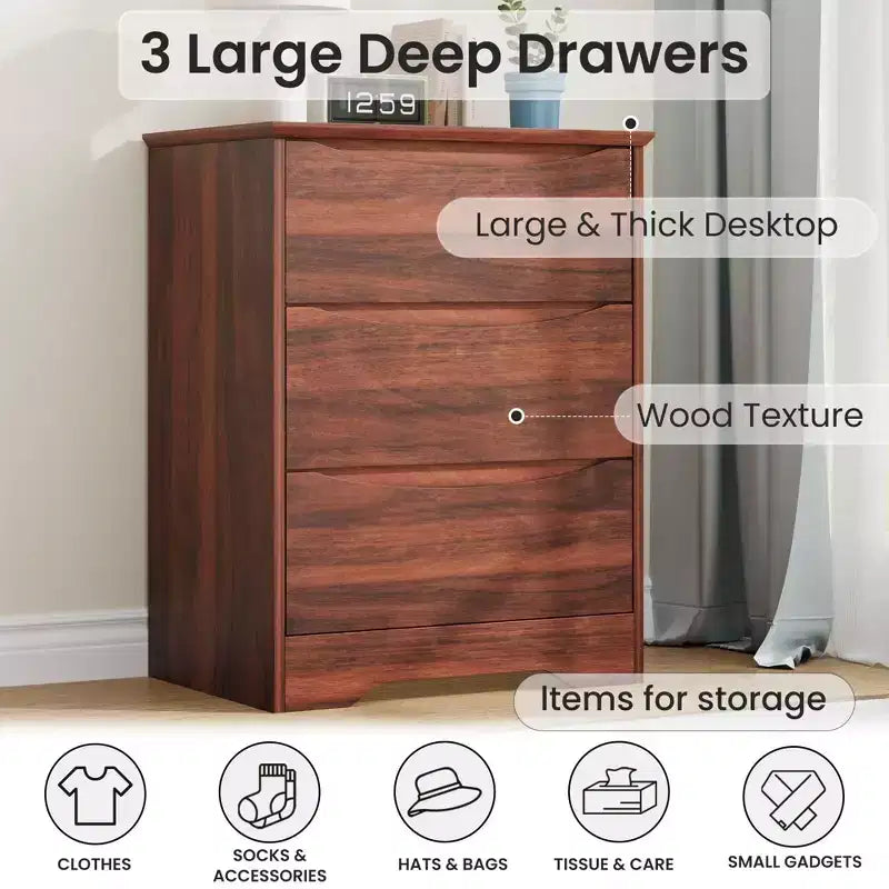 Commode à 3 tiroirs pour chambre à coucher, commode en bois de 75 cm de haut, petite commode de chevet, organisateur de rangement de vêtements pour chambre à coucher, couloir