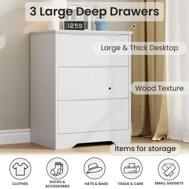 Commode à 3 tiroirs pour chambre à coucher, commode en bois de 75 cm de haut, petite commode de chevet, organisateur de rangement de vêtements pour chambre à coucher, couloir