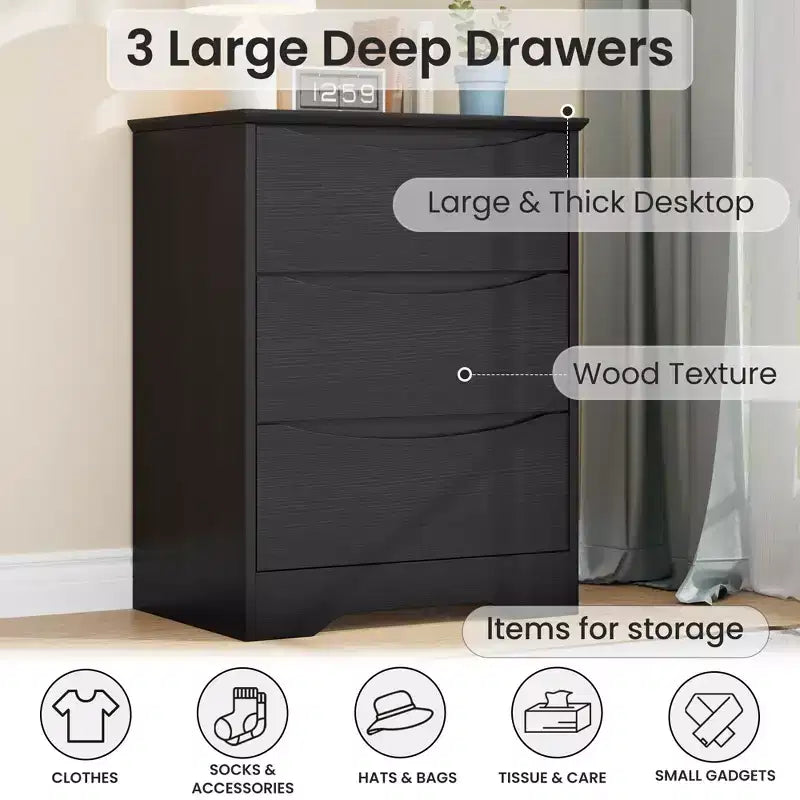 Commode à 3 tiroirs pour chambre à coucher, commode en bois de 75 cm de haut, petite commode de chevet, organisateur de rangement de vêtements pour chambre à coucher, couloir