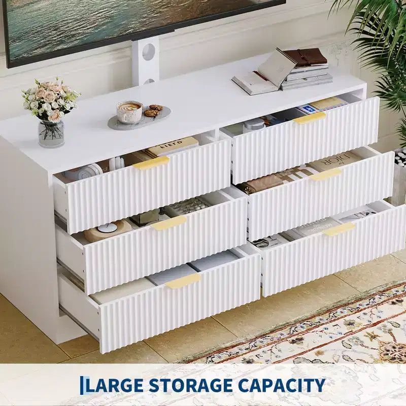 Meuble TV, Meuble console multimédia moderne en bois avec 6 tiroirs