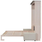 Lit escamotable Queen avec canapé en lin et lumières LED