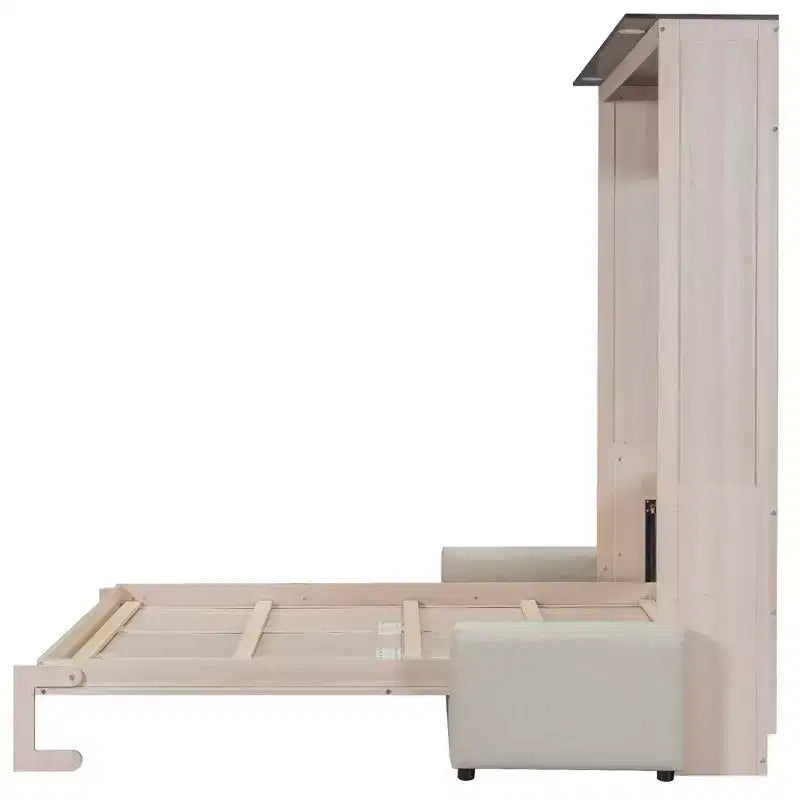 Lit escamotable Queen avec canapé en lin et lumières LED