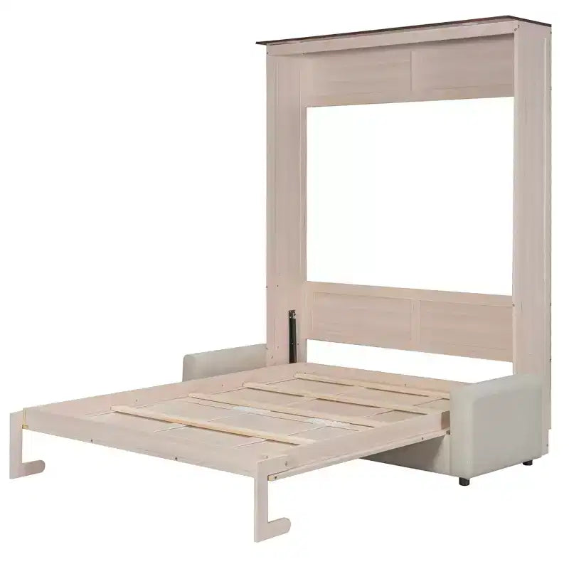 Lit escamotable Queen avec canapé en lin et lumières LED