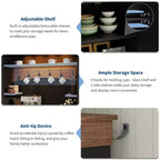 Meuble de bar à café de 183 cm de haut avec lumières LED, étagères réglables, tiroirs, étagère en verre, buffet bahut spacieux pour salon ou salle à manger