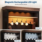 Meuble de bar à café de 183 cm de haut avec lumières LED, étagères réglables, tiroirs, étagère en verre, buffet bahut spacieux pour salon ou salle à manger