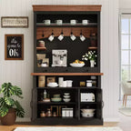 Meuble de bar à café de 183 cm de haut avec lumières LED, étagères réglables, tiroirs, étagère en verre, buffet bahut spacieux pour salon ou salle à manger